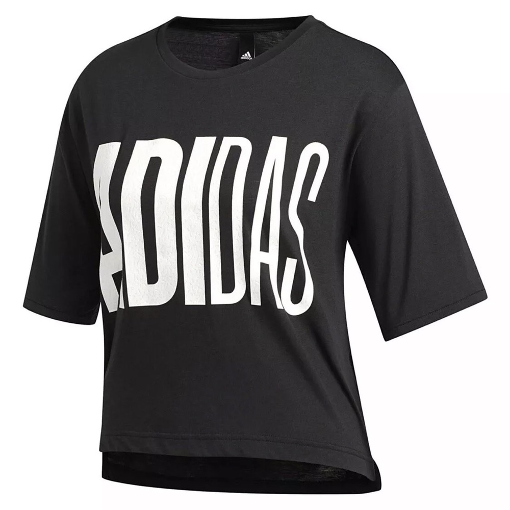 Adidas Univ Tee 1 W Cropped T-Shirt Womens Black Graphic Logo Crop Top S